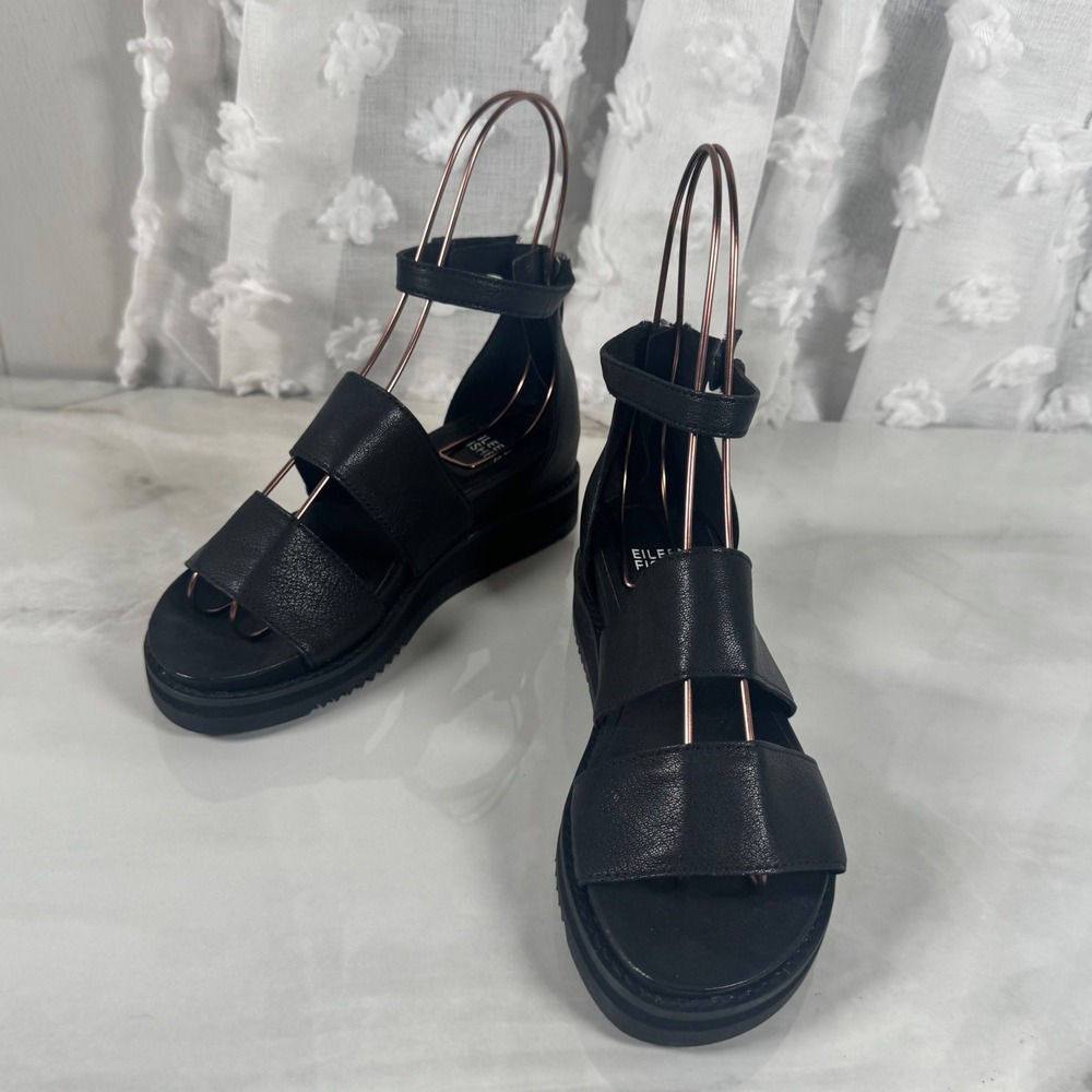 Eileen Fisher Black Leather Platform Sandals